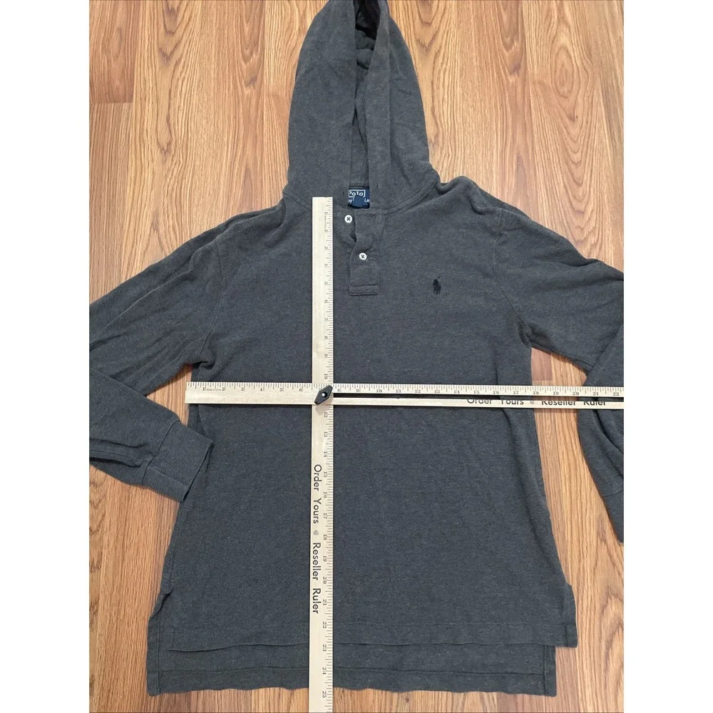 Polo Ralph Lauren Hooded Polo Shirt Mens Medium Pullover Gray Cotton